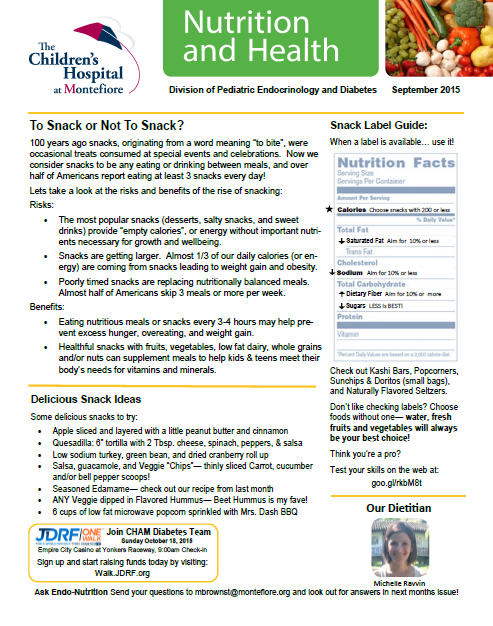 Children&rsquo;s Hospital at Montefiore nutrition newsletter featuring a headshot of dietitian Michelle Ravvin.